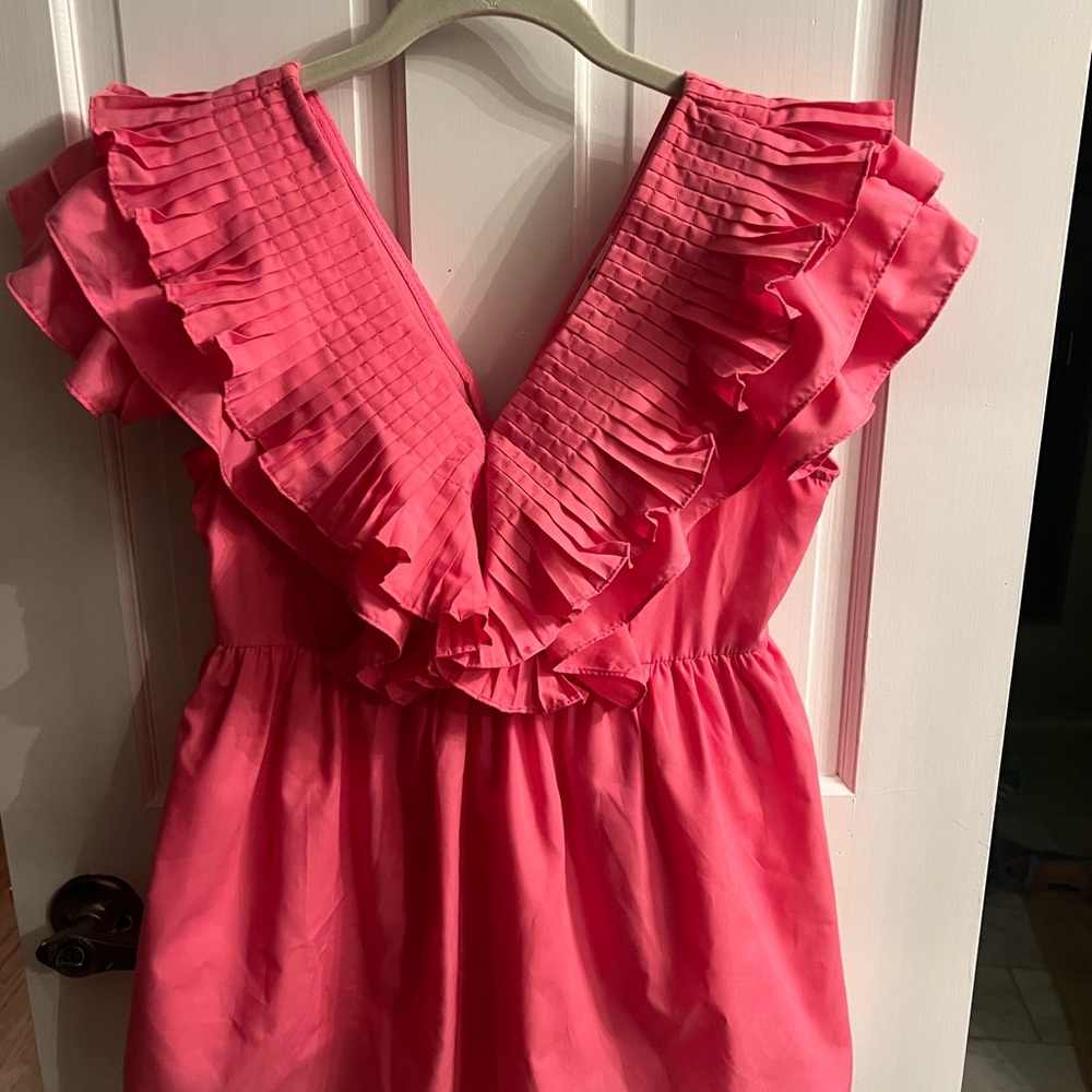 Pink Ruffled V-Neck Dress